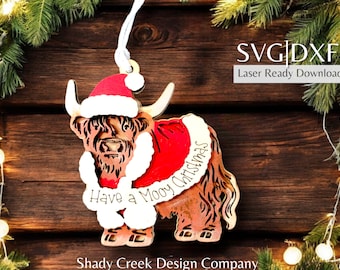 Highland Cow Christmas Ornament Laser File SVG DXF (Digital Download)