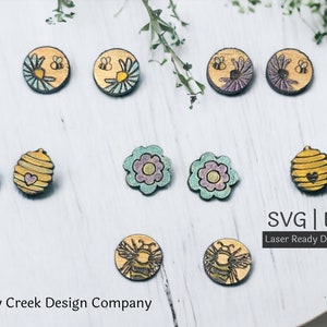 Spring Bundle of Stud Earring File for Laser Cutter in SVG and DXF/Bee Stud Earring/Beehive Stud Earring/Floral Stud Earrings SVG/Wood Studs