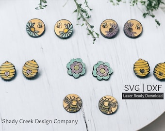 Spring Bundle of Stud Earring File for Laser Cutter in SVG and DXF/Bee Stud Earring/Beehive Stud Earring/Floral Stud Earrings SVG/Wood Studs