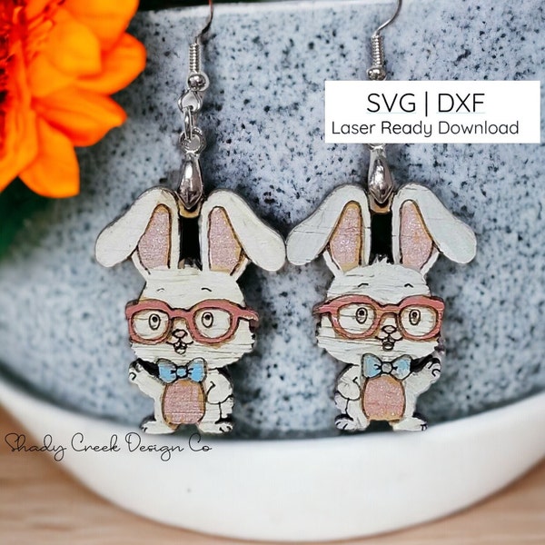 Hip Bunny Dangle Earring Cut File for Laser Cutters/Gnome Dangle Earrings/Earring File Laser Cutter Holiday Bunny in Glasses SVG DXF