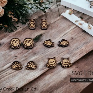 Five Pair Animal Stud Earring File for Laser Cutter in SVG and DXF/Stud Earring Laser File/Animal Stud Earring Bundle Digital Download