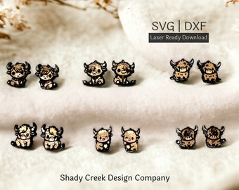 Highland Cow Stud Earring SVG File: Laser Cut Earring Bundle (Digital Download)