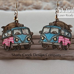 Retro Surf Bus Laser Cut File in DXF SVG/Beach Bus Instant Download Laser Earring File/Old School Bus Earring Laser File/Summer Drop Earring