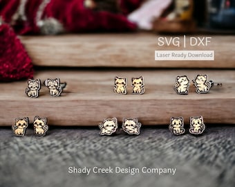 Playful Cats Stud Earring Bundle SVG DXF File (Digital Download)