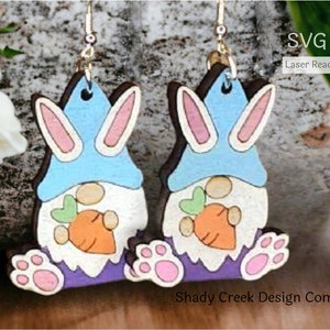 Gnome Bunny Easter or Spring Dangle Earring File for Laser Cutters in SVG or DXF/Easter Earring File/Spring Earring File/Cut File Laser SVG