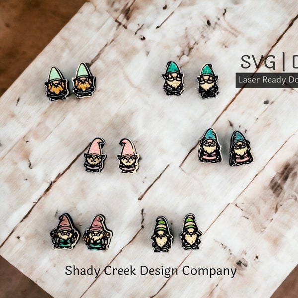 Six Pair Gnome Stud Earring Bundle SVG File for Laser Cutter/DXF Stud Earring File/Laser Earring Cut File/Cut Gnome Digital Download SVG
