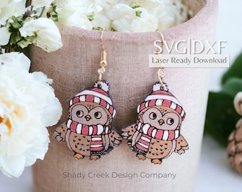 Winter Owl Dangle Earring Laser Cut File (SVG DXF)
