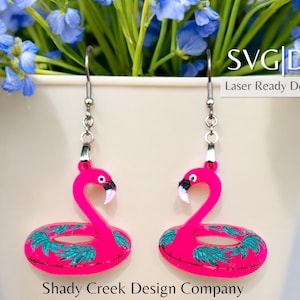 Summer Flamingo Dangle Earring File For Laser Cutters/Laser Earring Cut File/Beach Earring File/Flamingo Pool Float Drop Earring SVG DXF