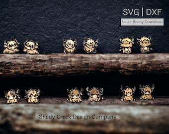 Highland Cow Stud Earring Bundle: Laser Cut File (SVG/DXF)