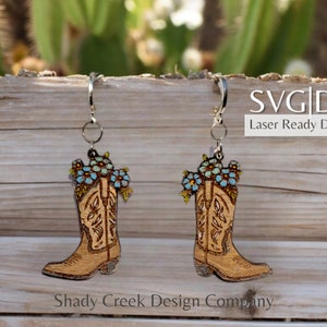 Floral Stiefel Baumeln Ohrring Digitaler Download für Laser Cutter/Laser Cut Ohrring Western Datei/Holz Western Ohrring SVG DXF Tropfenohrring