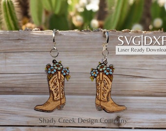 Floral Boots Dangle Earring Digital Download for Laser Cutter/Laser Cut Earring Western File/Wood Western Earring SVG DXF Drop Earring