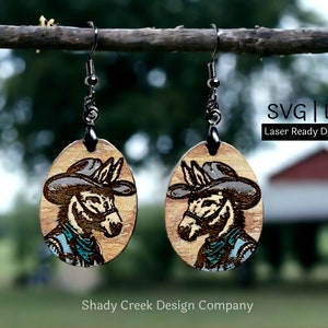 Cowboy Donkey Digital Download Laser Cut File SVG and DXF/Farm Animal Laser Cut File/Western Donkey Earring/Funny Donkey Earring Laser File