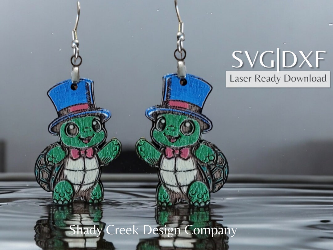 Dapper Turtle Dangle Earring Laser Cut File (SVG/DXF Digital Download ...