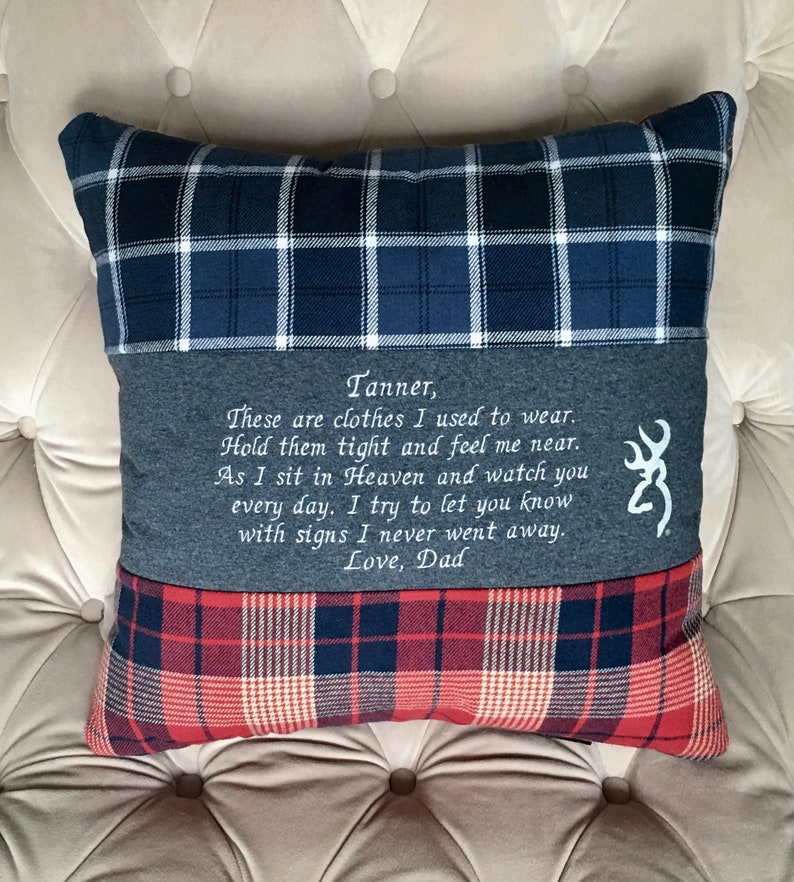 As I Sit In Heaven Quilt Pillow From Loved Ones Clothes Keepsake Pillow Patchwork Pillow Loss Of Father Bereavement Pillow - 