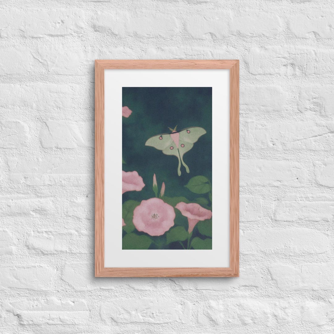 Luna Moth Watercolor Framed Print | Dark Botanical Garden Wall Art ...