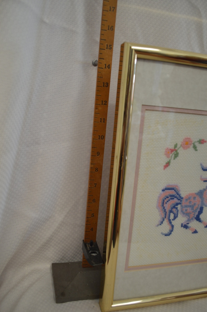 VINTAGE UNICORN Handmade Embroidered 9 in Frame 12 x 15 Purple PINK Blue