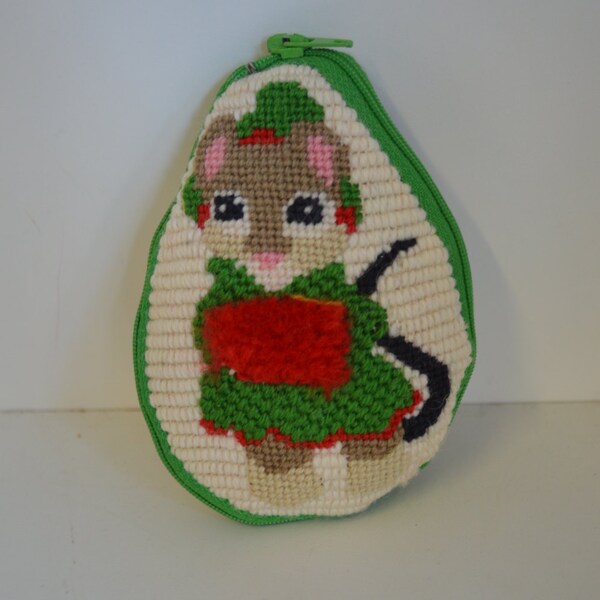 Vintage, Handmade, Needlepoint, Holiday mouse.