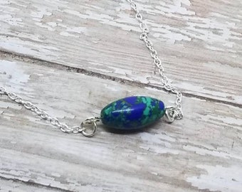 Stone necklace, Calsilica necklace, Blue necklace, Green necklace, Blue and Green necklace, Simple necklace, Gift for her