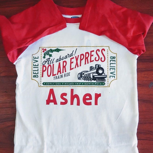 Personalized Polar Express T-shirts or Raglans;; Polar Express; Christmas Shirts; Holiday Shirts; Polar Express pajamas