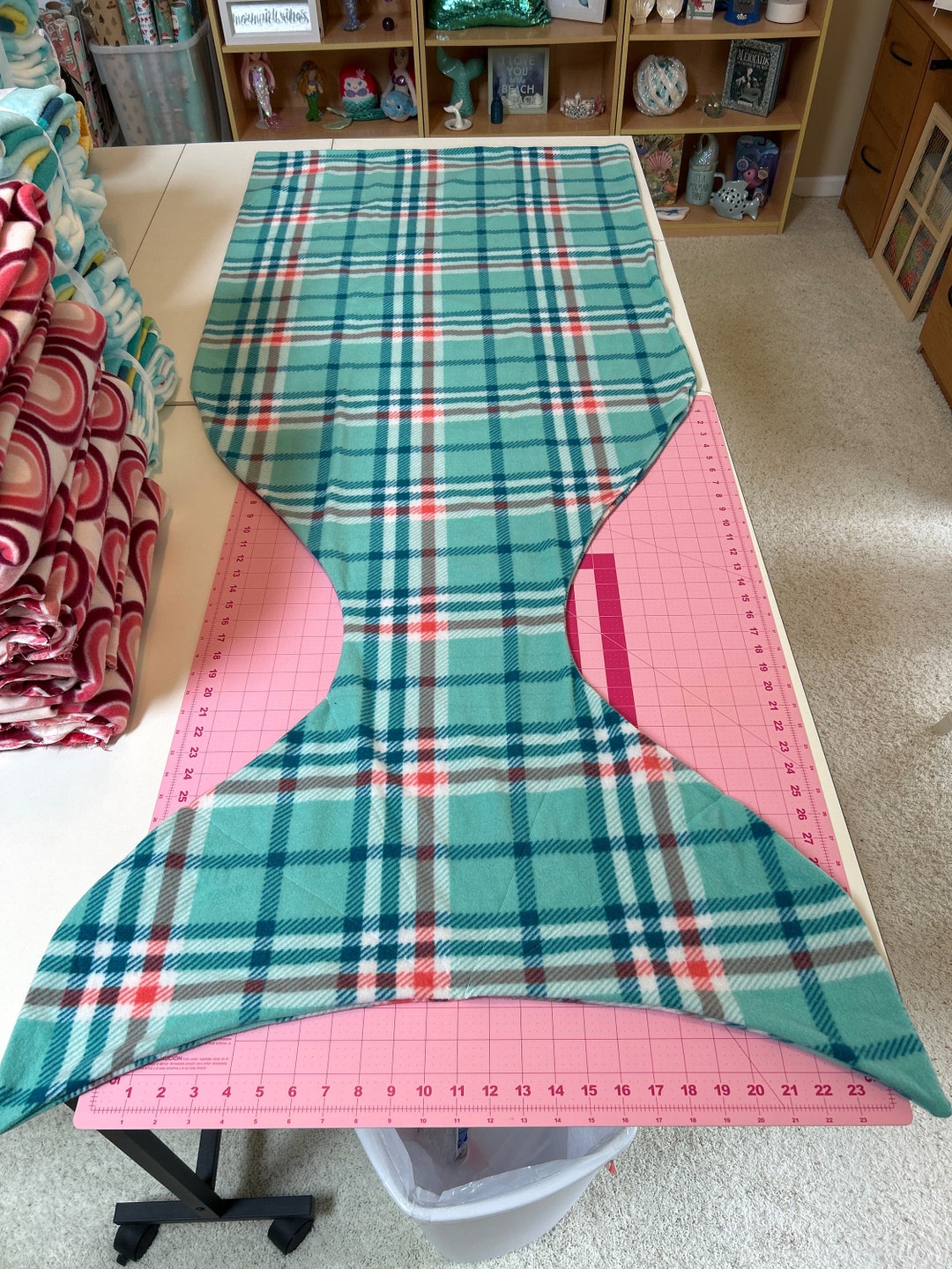 Shellytails Fleece Mermaid Tail Sleeping Bag Style Blanket in Plaid