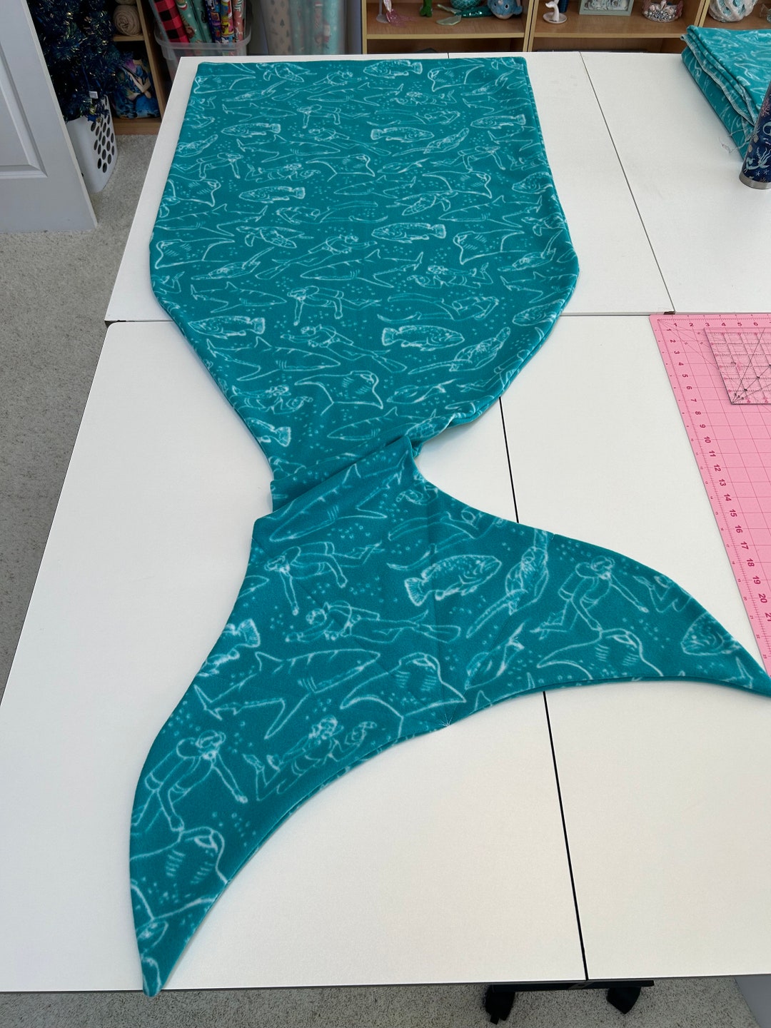 Shellytails Fleece Mermaid Tail Sleeping Bag Style Blanket in Scuba