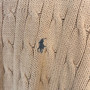 Vintage Polo Ralph Lauren Cable Knit Sweater Vest | Beige, Size L | 80s Style