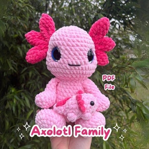 Crochet PATTERN: Axolotl Family, LOW SEW (English)