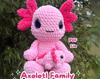 Crochet PATTERN: Axolotl Family, LOW SEW (English)