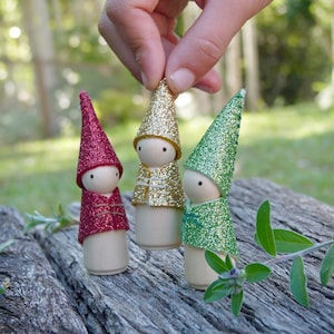 Glitter Gnome, Peg Doll Gnome, Choose Your Colour, Non-Shedding Wool Felt Gnome, Steiner Inspired image 1