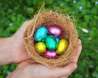 Fairy Garden Bird's Nest, Easter Egg Nest, Egg Hunt Nest, With or Without 3 Wooden Eggs, Rustic Nest with Speckled Eggs