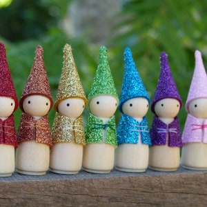 Glitter Gnome, Peg Doll Gnome, Choose Your Colour, Non-Shedding Wool Felt Gnome, Steiner Inspired image 2