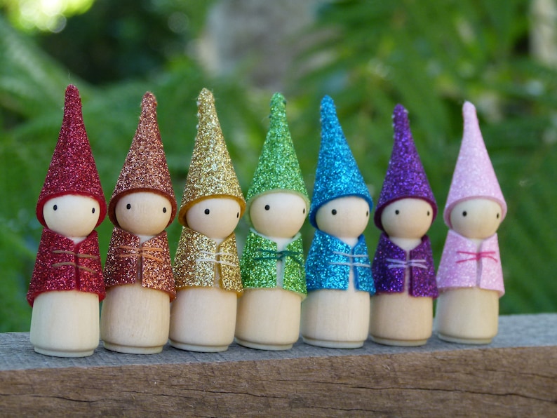 Glitter Gnome, Peg Doll Gnome, Choose Your Colour, Non-Shedding Wool Felt Gnome, Steiner Inspired image 2