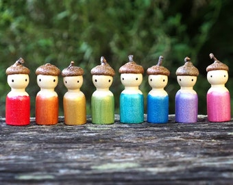 Metallic Acorn Gnome, Tiny Peg Doll Gnome, Choose Your Colour, Painted Wooden Gnome, Steiner Inspired