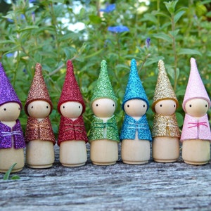 Glitter Gnome, Peg Doll Gnome, Choose Your Colour, Non-Shedding Wool Felt Gnome, Steiner Inspired image 6