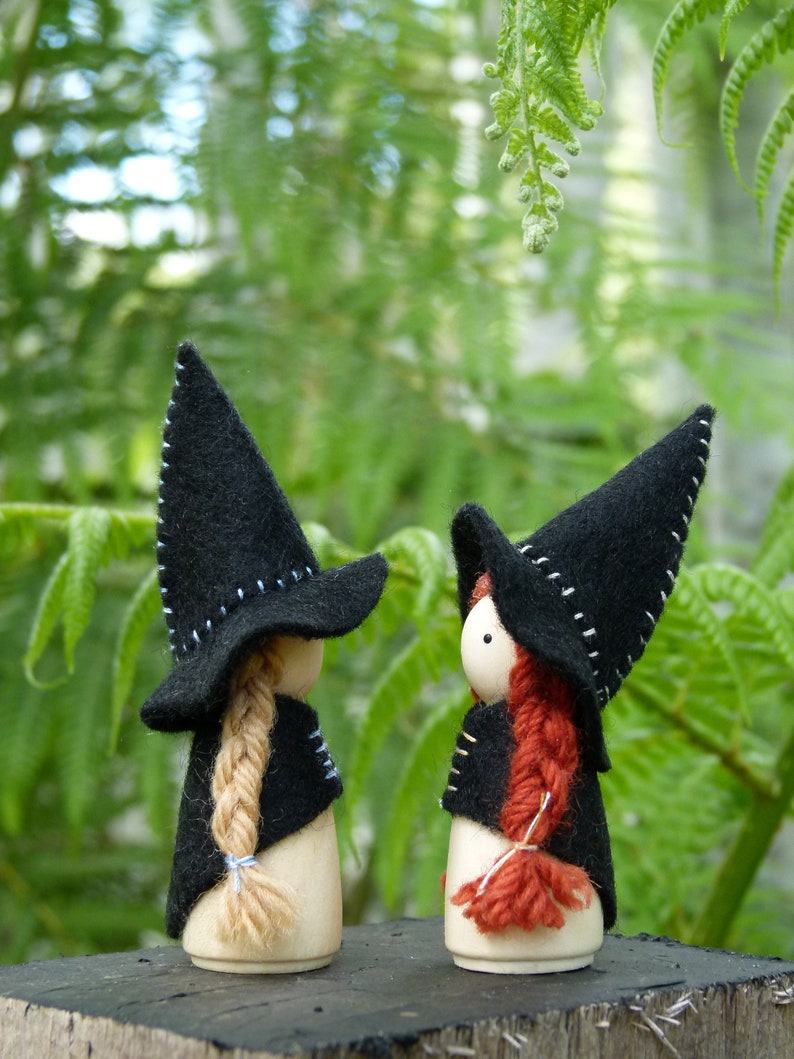 Witch Peg Doll, Choose Your Hair Colour, Wood and Wool Felt Witch, Halloween Witch, Steiner Inspired image 6