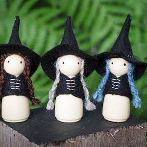 Witch Peg Doll, Choose Your Hair Colour, Wood and Wool Felt Witch, Halloween Witch, Steiner Inspired image 4