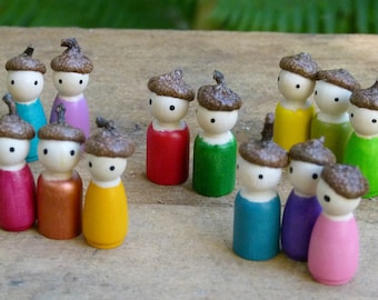 Tiny Acorn Cap Gnome, Small Peg Doll Gnome, Choose Your Colour