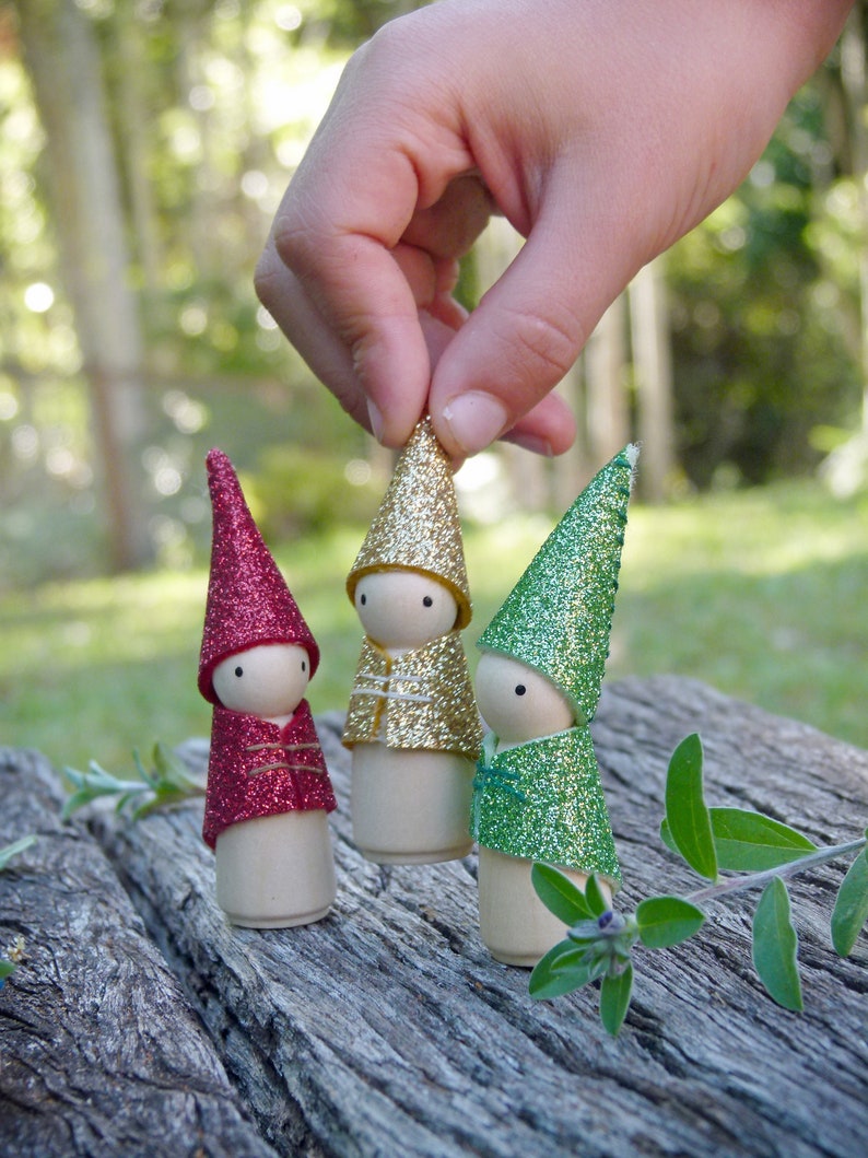 Glitter Gnome, Peg Doll Gnome, Choose Your Colour, Non-Shedding Wool Felt Gnome, Steiner Inspired image 1