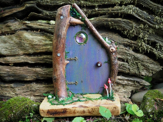 Rustic Wooden Fairy Door With Twig Frame Fantasy Faerie Door Etsy