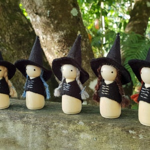 Witch Peg Doll, Choose Your Hair Colour, Wood and Wool Felt Witch, Halloween Witch, Steiner Inspired image 8