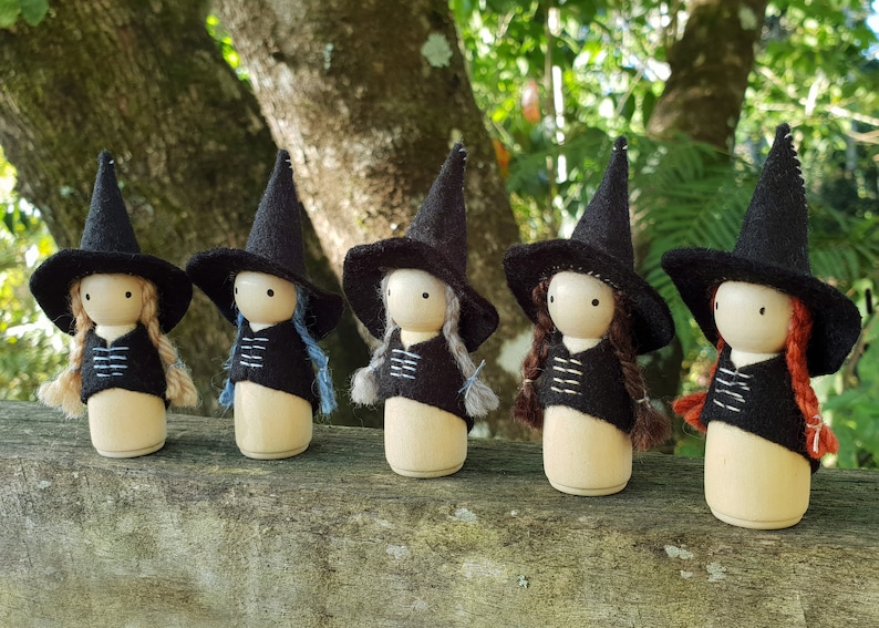 Witch Peg Doll, Choose Your Hair Colour, Wood and Wool Felt Witch, Halloween Witch, Steiner Inspired image 8