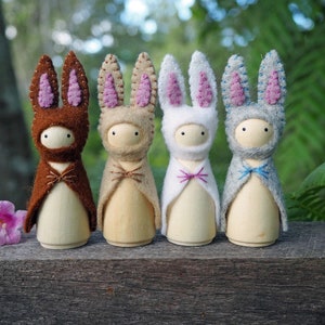 Easter Bunny Peg Doll, Natural Rabbit, Wood and Wool Felt Doll, Easter Gift, Steiner Inspired, Waldorf Inspired