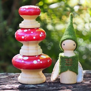 Wooden Fairy Garden Toadstools, Loose Parts Play, Mushroom Drawer Knobs