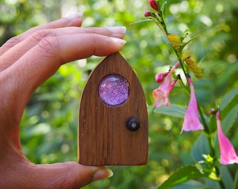 Rustic Wooden Fairy Door with Glitter Window, Garden Decor, 10 Colour Options