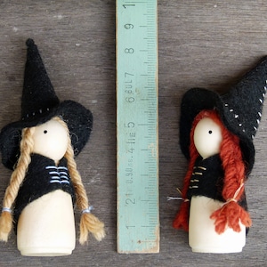 Witch Peg Doll, Choose Your Hair Colour, Wood and Wool Felt Witch, Halloween Witch, Steiner Inspired image 9