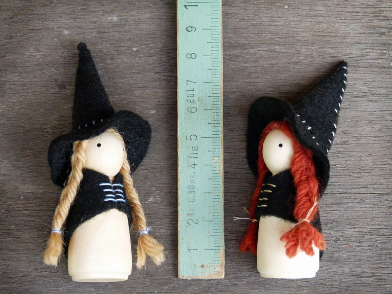 Witch Peg Doll, Choose Your Hair Colour, Wood and Wool Felt Witch, Halloween Witch, Steiner Inspired image 9