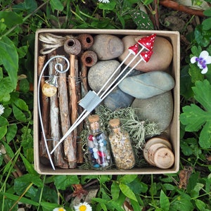 Rustic Fairy Garden Kit, Gift Box of Fairy Accessories, Natural Fairy Materials