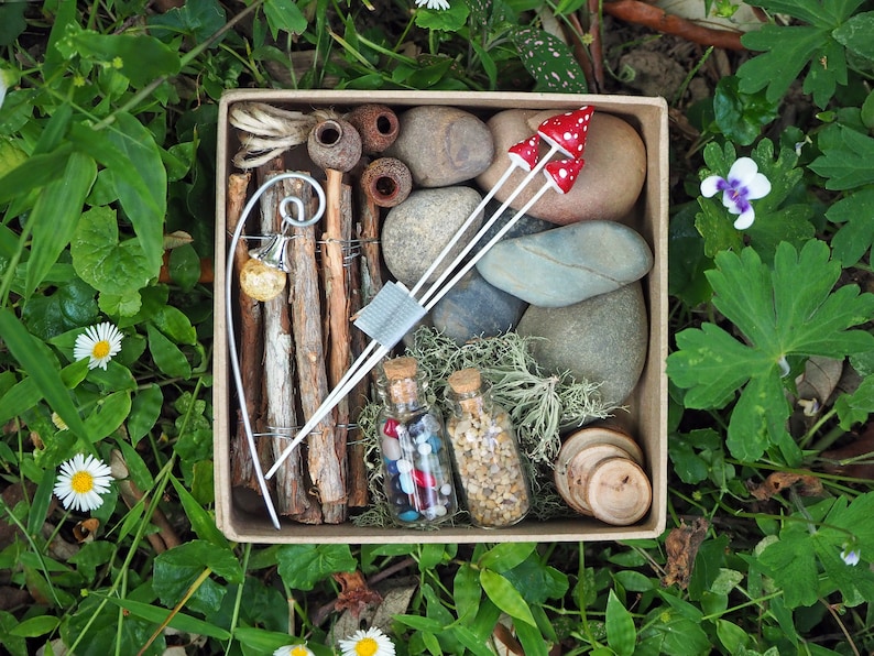 Rustic Fairy Garden Kit, Gift Box of Fairy Accessories, Natural Fairy Materials image 1