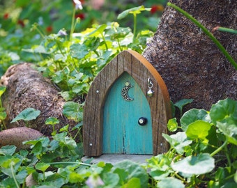 Teal Fairy Door, Moon Door, Wooden Rustic Fairy Door, Garden Decor, Home Decor