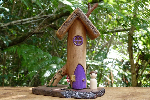 Ooak Wooden Fairy House With Purple Opening Door And Resin Etsy